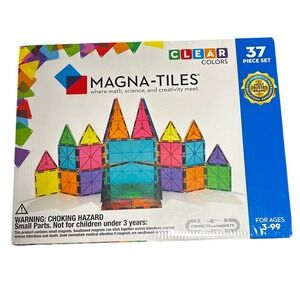 Magna-Tiles Clear Colors 37 Piece Set Magnetic Building Blocks Toy 14837 NEW
